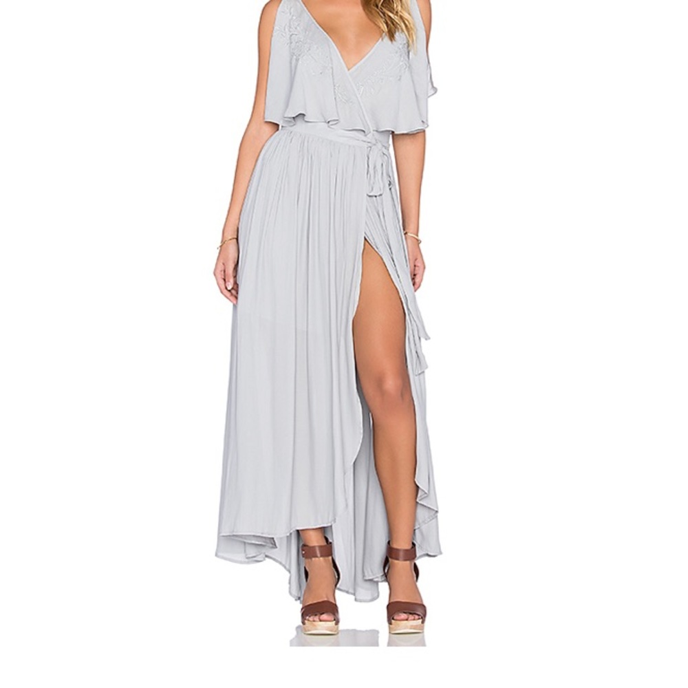 new Free People wrap maxi dress in light blue